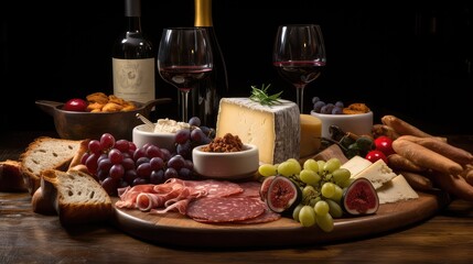 cheeses wine and meat