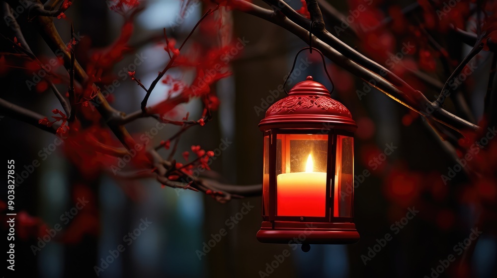 Canvas Prints branch red candles