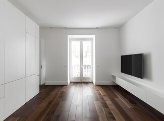 Obraz premium Modern Minimalist Living Room Interior Design with Wood Floor