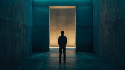 Obraz premium Silhouette of a Man Standing in a Modern Building