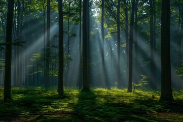 Obraz premium Serene Sunlit Forest Scene for Nature Lovers and Environmental Design Projects