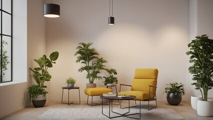 Modern living room interior design concept mock-up image, AI generated interior design template content image.