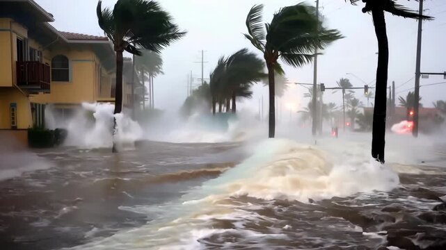 Hurricane Storm Surge Floods Coastal City
