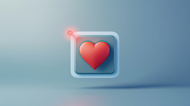 A heart icon with a notification dot, floating on a smooth gradient background, symbolizing digital love and social media. - Powered by Adobe