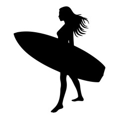 Vector illustration. Surfing woman silhouette. Healthy lifestyle.	