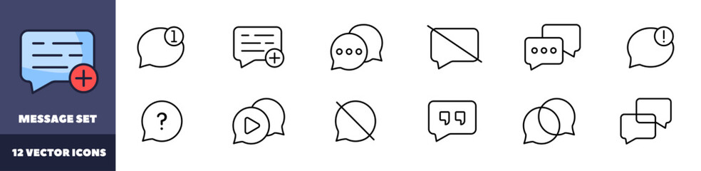 Message set icons. Message bubble icons. Linear style. Vector icons.