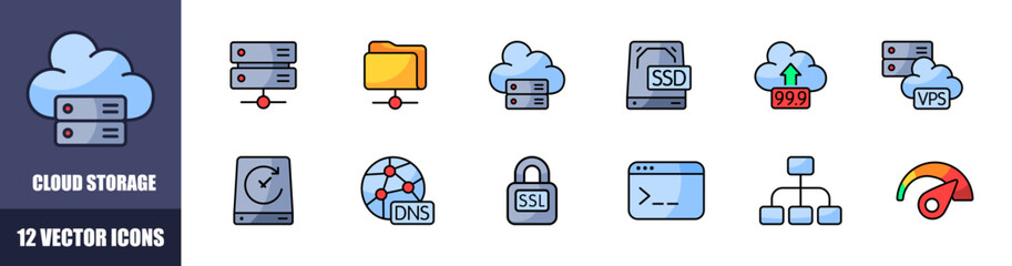 Cloud storage set icons. Internet icons. Flat style. Vector icons.