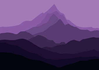 A panoramic vector illustration of mountain layers.