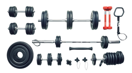 Gym equipment on transparent background