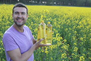 Vegetable oil lover in canola field 