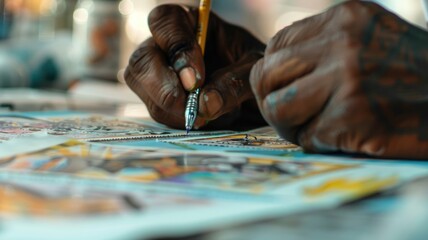 Obraz premium an artist designing a new postage stamp, focusing on the creative process .World Post Day