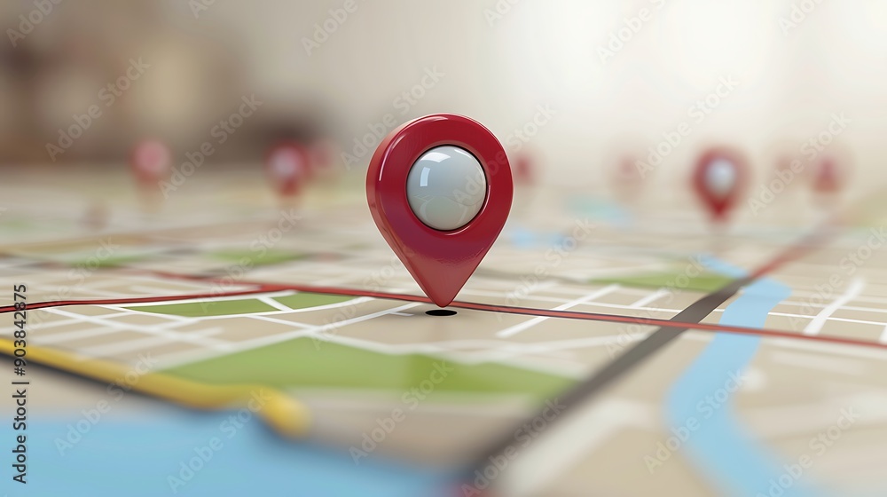 Aufkleber illuminated location pin on a dark map background with glowing lights and bokeh effects