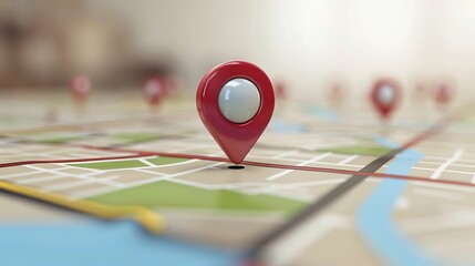 Illuminated Location Pin on a Dark Map Background with Glowing Lights and Bokeh Effects