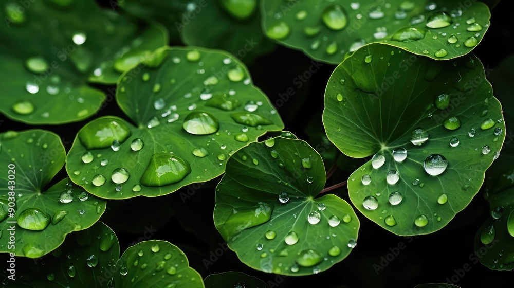 Wall mural lets water drop on leaves background