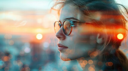 People and city double exposure stylish
