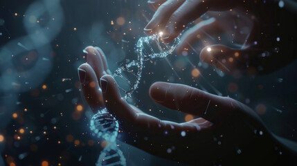 A dna graphic with a hand taking out a part of DNA, AI Generative