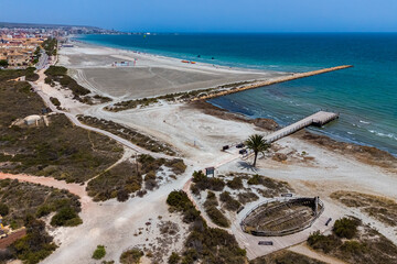 Aerial view of the Santa Pola salt flats, Alicante, Spain