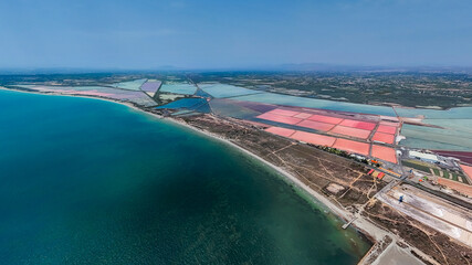 Aerial view of the Santa Pola salt flats, Alicante, Spain