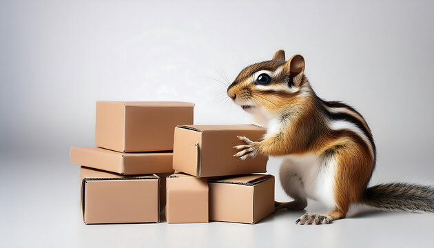 Squirrel Carrying Multiple Cardboard Boxes