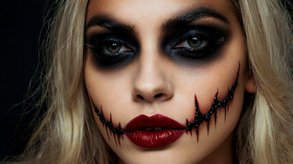 Fototapeta premium Close-up portrait of a beautiful girl with Halloween make-up