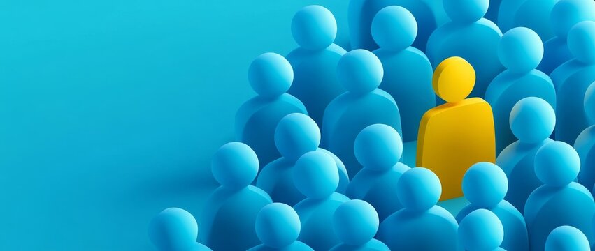 Finding the right person in HR, business strategy, and organizational psychology is represented by the yellow figure among the blue crowd