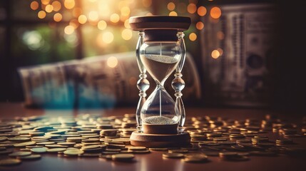 wealth hour glass with money