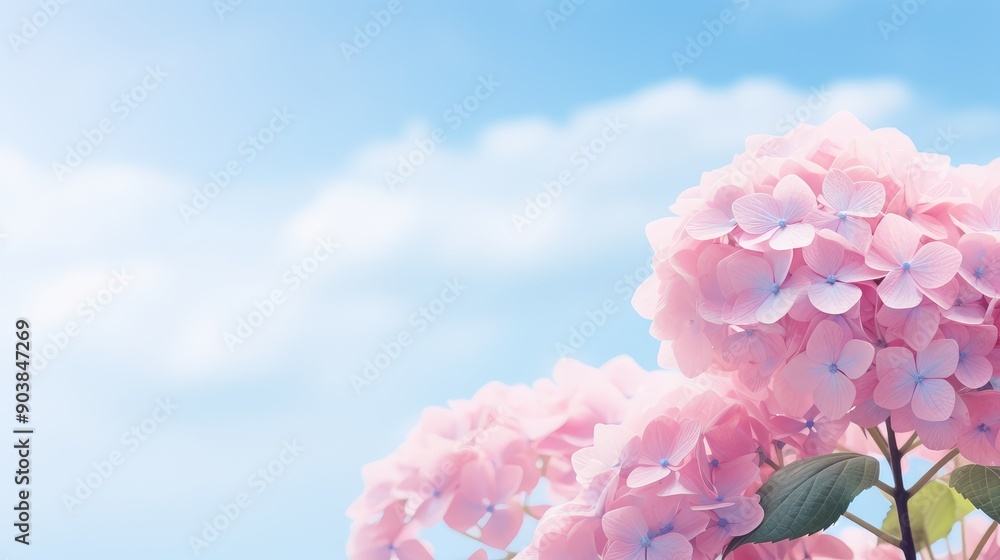 Wall mural up pink flowers blue background