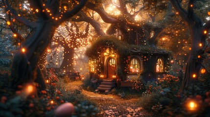 Obraz premium Enchanted Forest Cottage