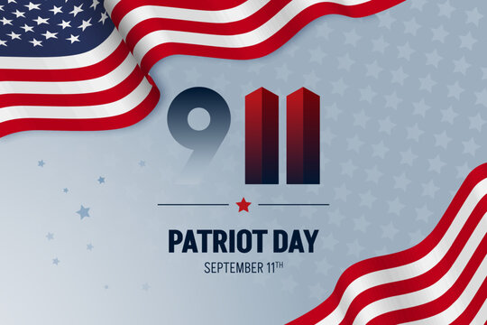Patriot Day September 11th celebration banner with nine eleven and flag illustration