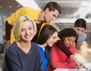 Happy High School Students Study together