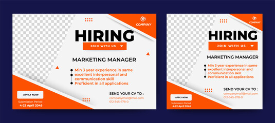 Creative social media post feed design. We are hiring banner, poster, announcement job for company