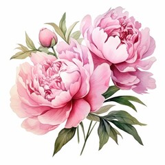 Watercolor Peony Flowers Illustration