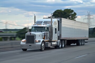 Semi-truck with a large trailer in motion on a highway