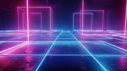 Neon Gridscape: A Digital Symphony of Light and Color