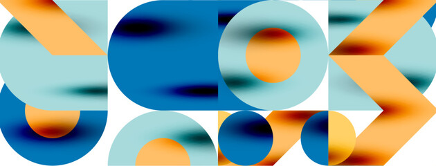 Metal color circles with shadows and other geometric elements composition for wallpaper, banner, background or landing