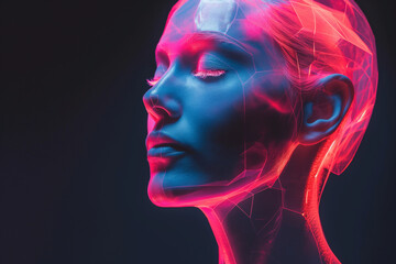 Retro Futurism Gradient Illustration of a Human Head - AI Concept