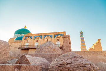 View of the architectural complex of Pakhlavan Mahmud and the Islam Khoja minaret.