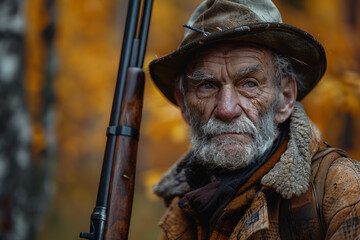 Obraz premium Hunter male female shooting from rifle gun in woods safari hunting season, Generative AI