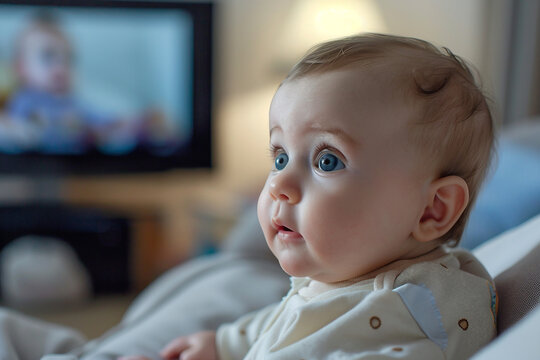 AI generated photo of cute charming baby in living room - Powered by Adobe