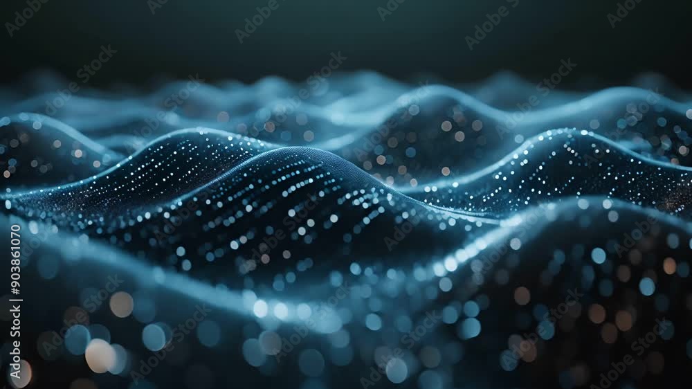 Poster Abstract blue digital wave pattern, glowing with light and depth. A futuristic background for technology or data concepts.