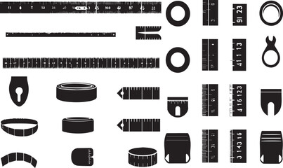 Fototapeta premium Measuring Tape Minimalist Black Silhouette Vector Collection