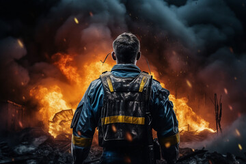 Naklejka premium AI generated picture photo of brave soldier defender war aggression