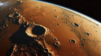 the surface of Mars, highlighting features like Olympus Mons and Valles Marineris . World space week
