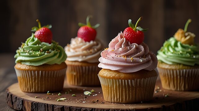 Variety of Cupcakes with Pistachio Cream Frosting