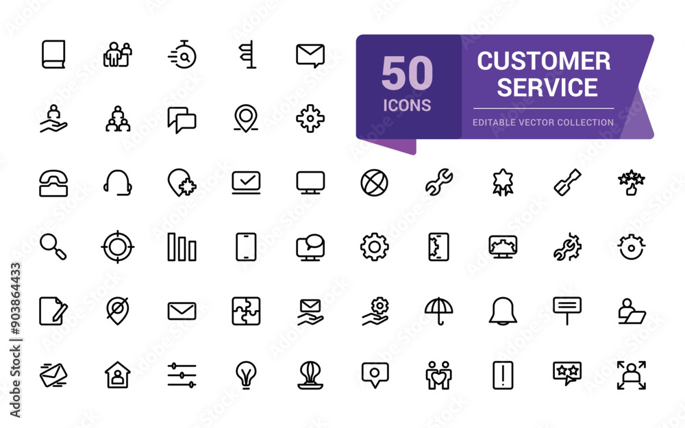 Poster customer service and support icons set. web and ui icon set in a flat design. thin outline icons pac