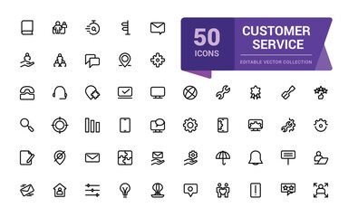 Customer service and support icons set. web and UI icon set in a flat design. Thin outline icons pack. Vector illustration.