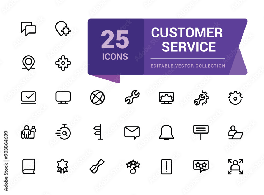 Poster customer service and support icons set. web and ui icon set in a flat design. thin outline icons pac
