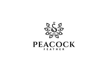 Luxurious peacock logo with spread tail