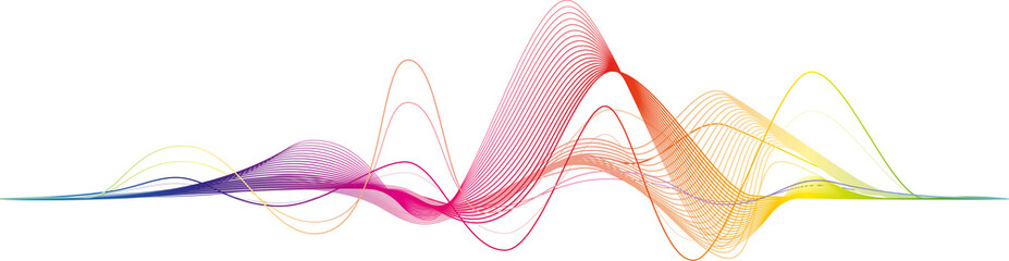 Sleek, multicolored waveform illustration on transparent background, symbolizing sound waves, data...