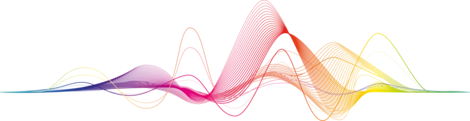 Foto op Canvas Sleek, multicolored waveform illustration on transparent background, symbolizing sound waves, data visualization, and modern design, for technology and audio-related projects © LariBat